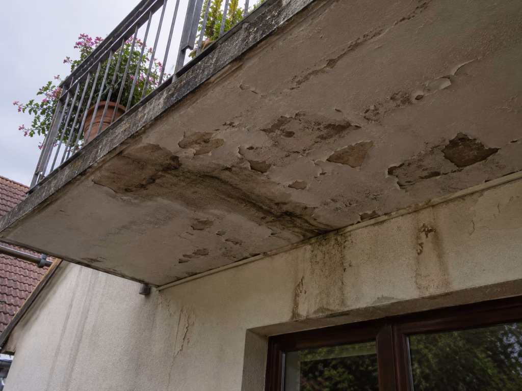 Balkonunterseite mit Putzabplatzungen